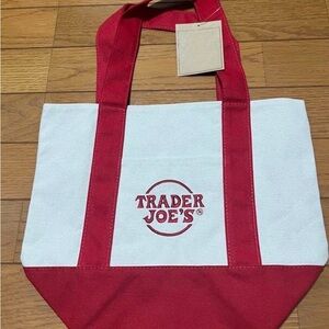 Trader Joe's Red and White Canvas Tote Bag